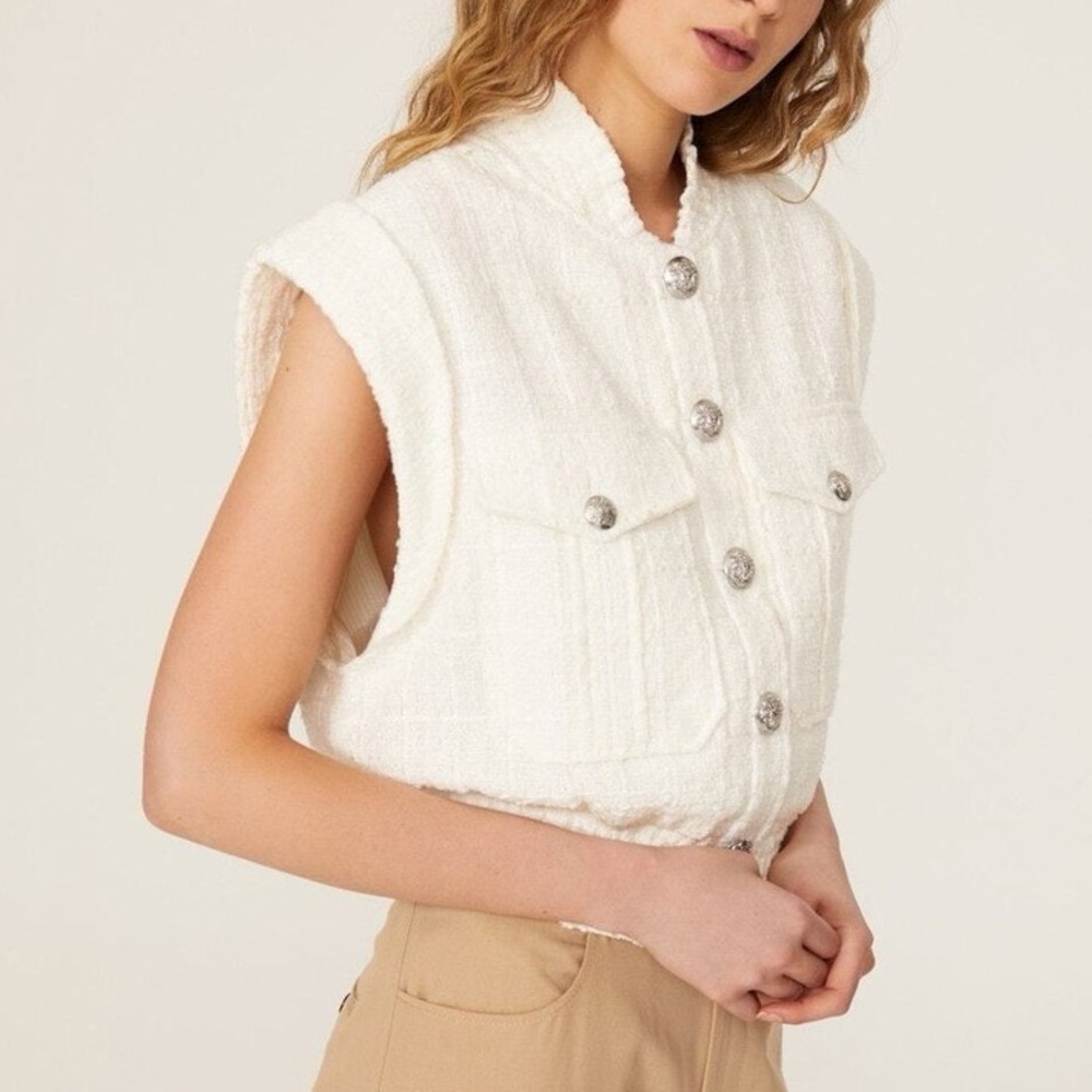 CHRISTIAN LACROIX Bouclé Tweed Crop Vest Sleeveless Jacket Intermix XS NWOT $395